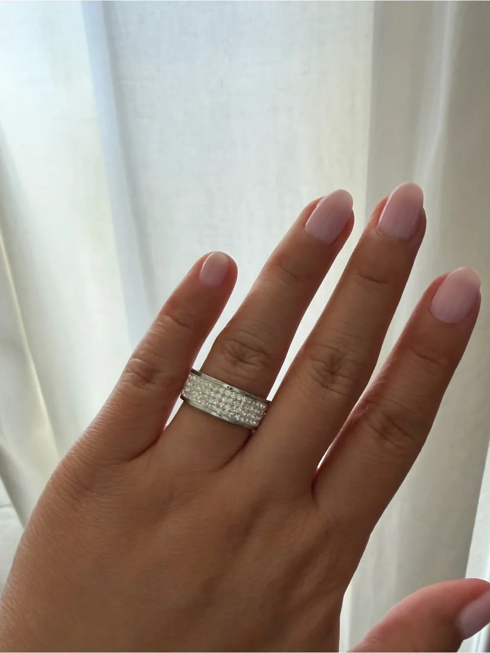 QVC Silver Pave Crystal Wide Band Ring